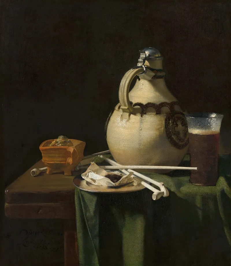 Still Life With Earthenware Jug And Clay Pipes Wall Art by Pieter van Anraedt - High-Resolution Digital Print