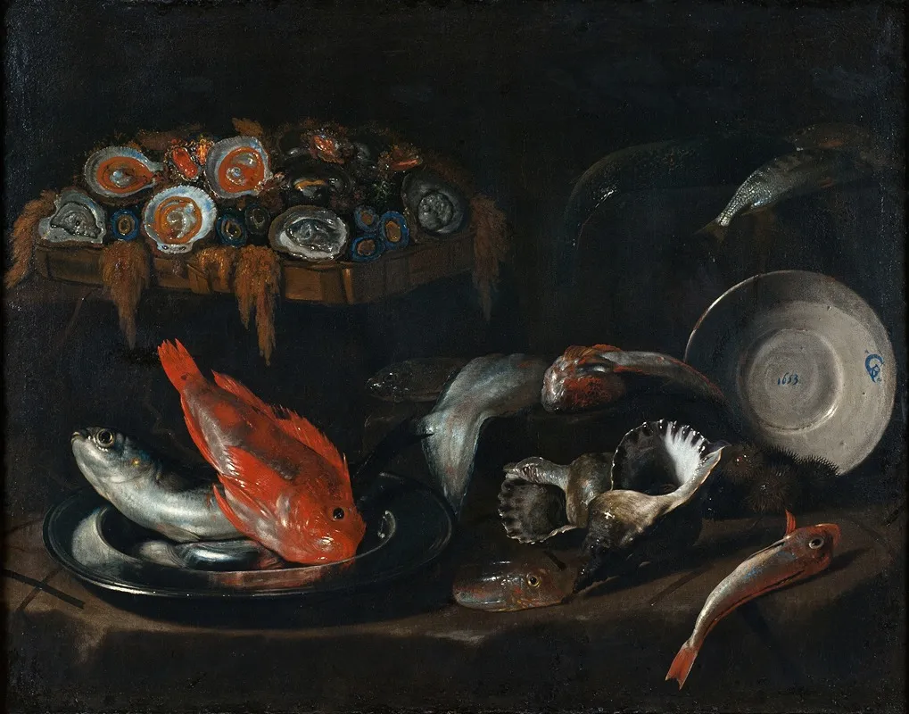 Still Life With Fish And Oysters Wall Art by Giovanni Battista Recco - High-Resolution Digital Print