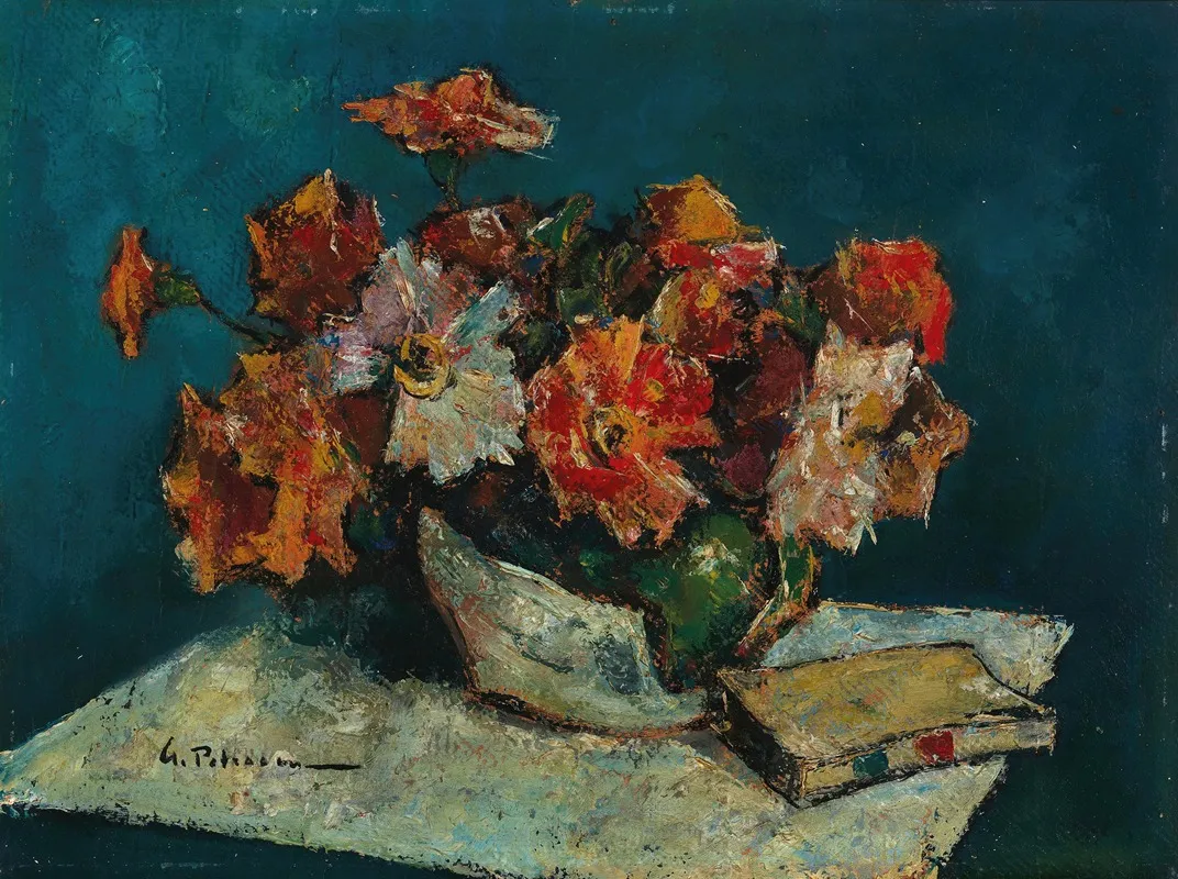 Still Life With Flowers And A Book Wall Art by Gheorghe Petraşcu - High-Resolution Digital Print