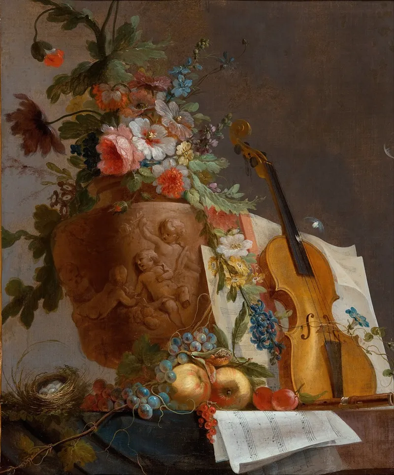 Still Life With Flowers And A Violin Wall Art by Jean-Jacques Bachelier - High-Resolution Digital Print