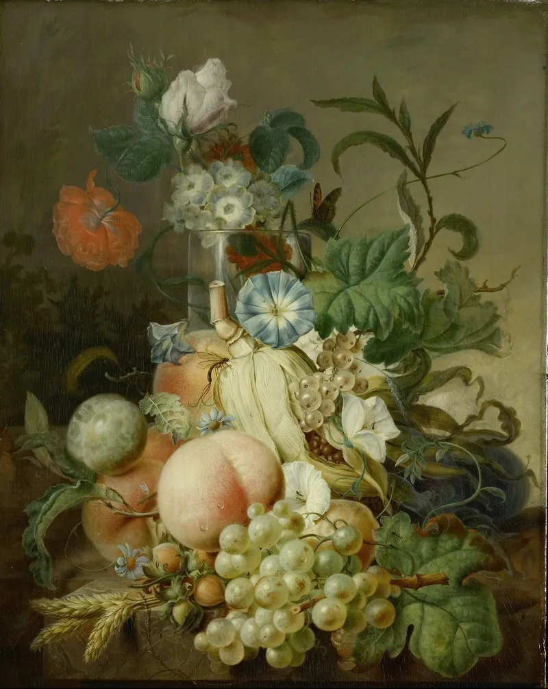 Still Life With Flowers And Fruit 13 Wall Art by Jan Evert Morel - High-Resolution Digital Print