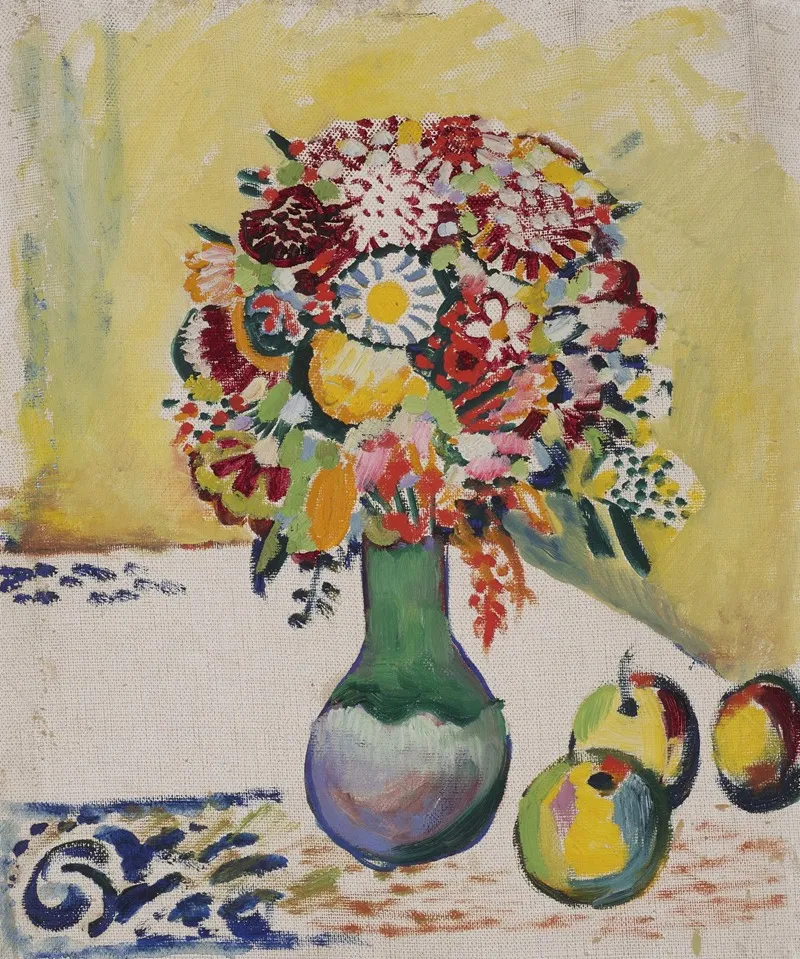 Still Life With Flowers And Three Apples Wall Art by August Macke - High-Resolution Digital Print
