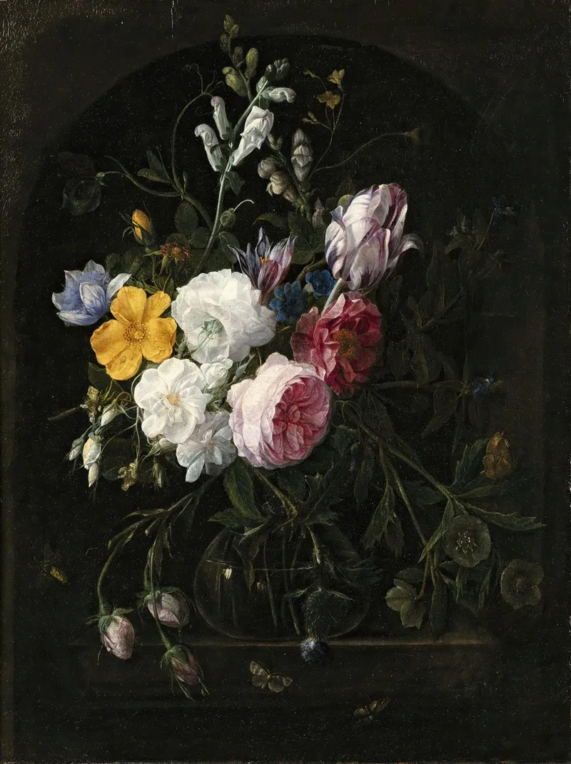 Still Life With Flowers In A Crystal Vase 2 Wall Art by Nicolaes Van Verendael - High-Resolution Digital Print
