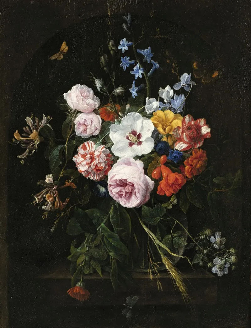 Still Life With Flowers In A Crystal Vase Wall Art by Nicolaes Van Verendael - High-Resolution Digital Print