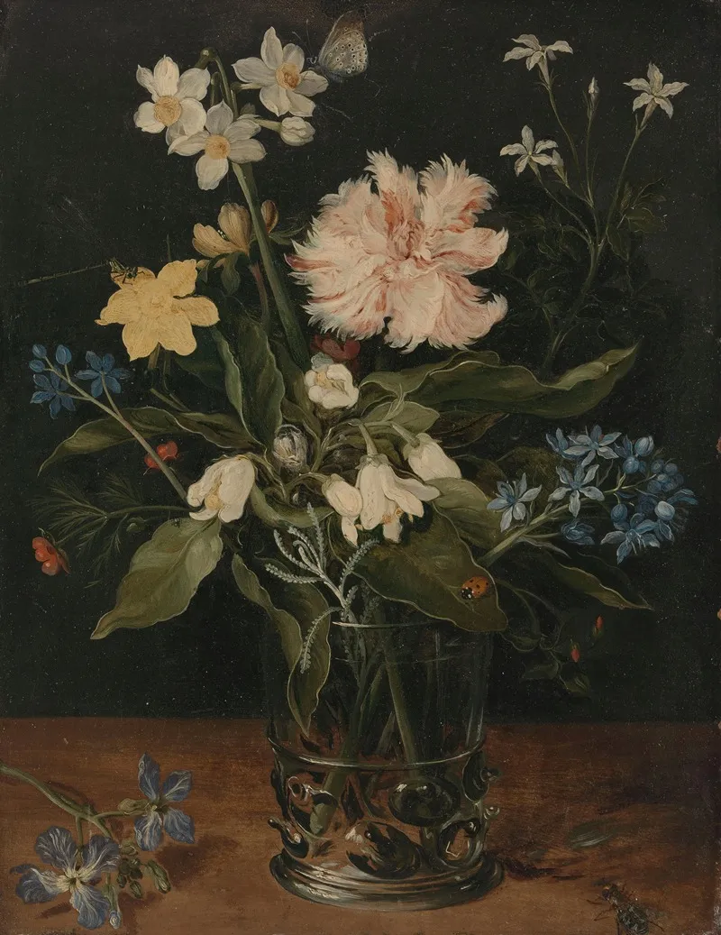 Still Life With Flowers In A Glass Wall Art by Jan Brueghel the Younger - High-Resolution Digital Print