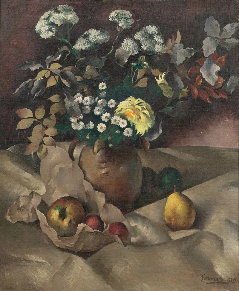 Still Life With Flowers Pears And Apples