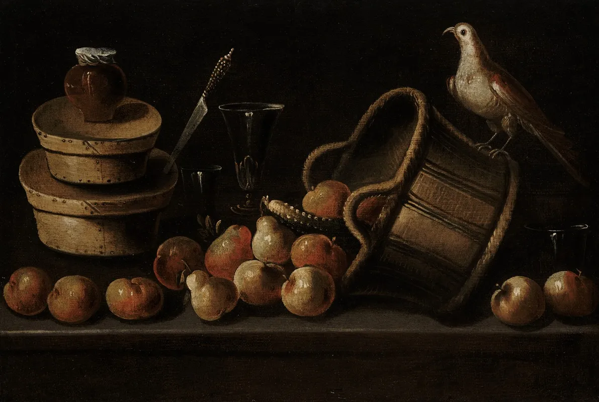 Still Life With Fruit And A Bird 2 Wall Art by Blas de Ledesma - High-Resolution Digital Print