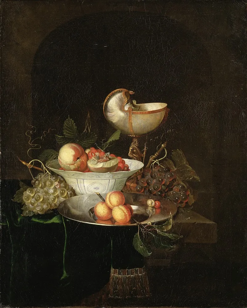 Still Life With Fruit And A Nautilus Goblet Wall Art by Nicolaes van Gelder - High-Resolution Digital Print