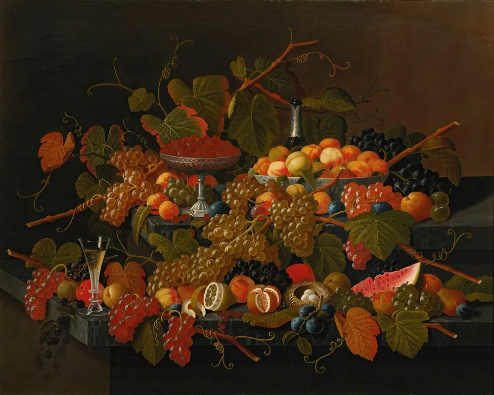 Still Life With Fruit And Champagne 3 Wall Art by Severin Roesen - High-Resolution Digital Print