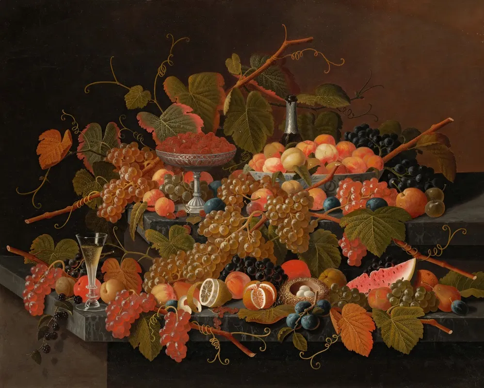 Still Life With Fruit And Champagne Wall Art by Severin Roesen - High-Resolution Digital Print