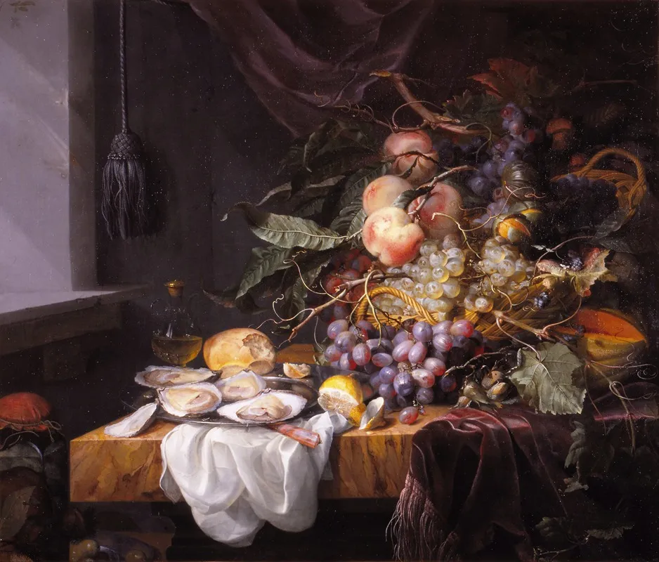 Still Life With Fruit And Oysters 2 Wall Art by Jacob van Walscapelle - High-Resolution Digital Print