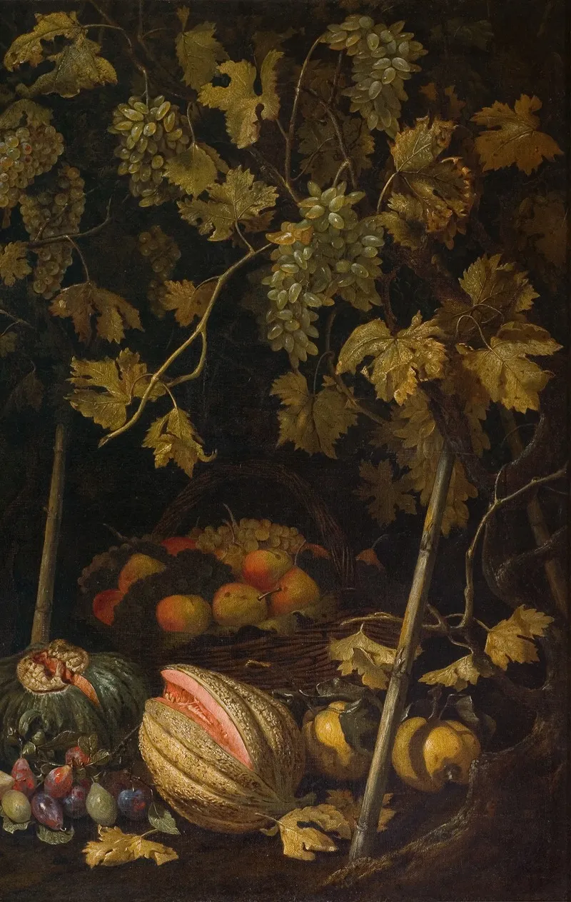 Still Life With Fruit And Vine Wall Art by Pietro Paolo Bonzi - High-Resolution Digital Print