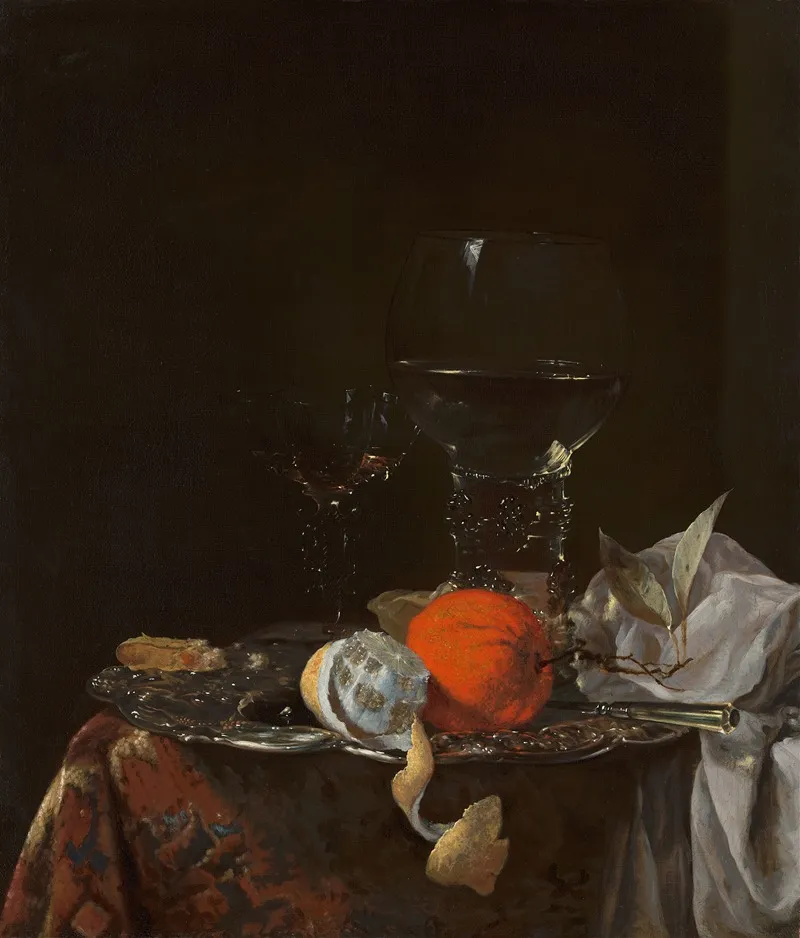 Still Life With Fruit And Wineglasses On A Silver Plate Wall Art by Willem Kalf - High-Resolution Digital Print