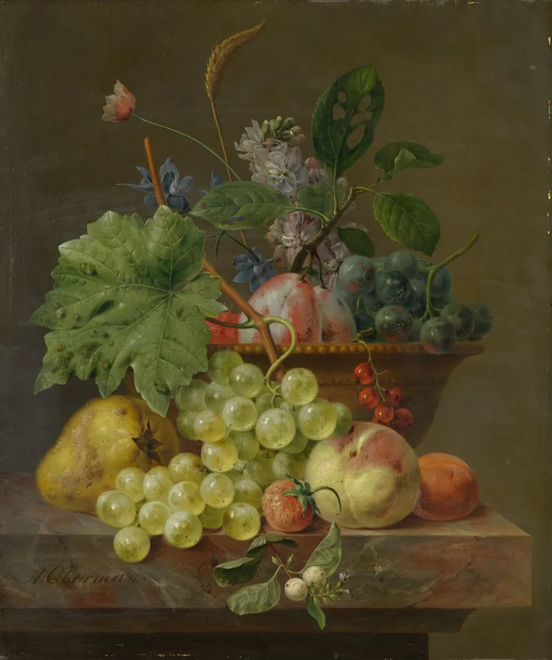 Still Life With Fruit In A Terracotta Dish Wall Art by Anthony Oberman - High-Resolution Digital Print