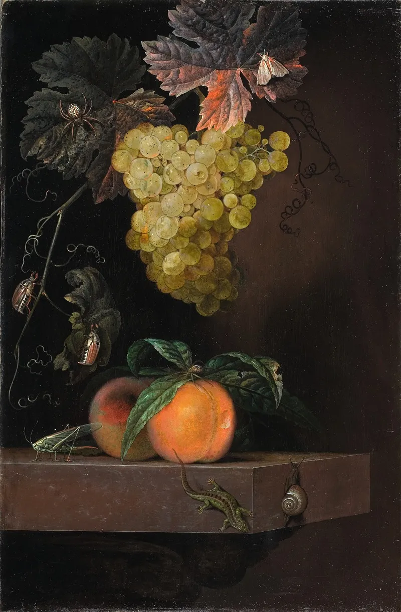 Still Life With Fruit Lizard And Insects Wall Art by Ottmar Elliger - High-Resolution Digital Print
