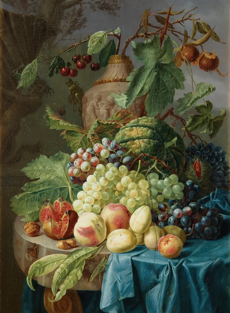 Still Life With Fruit On A Stone Table Wall Art by Johannes Hendrik Fredriks - High-Resolution Digital Print