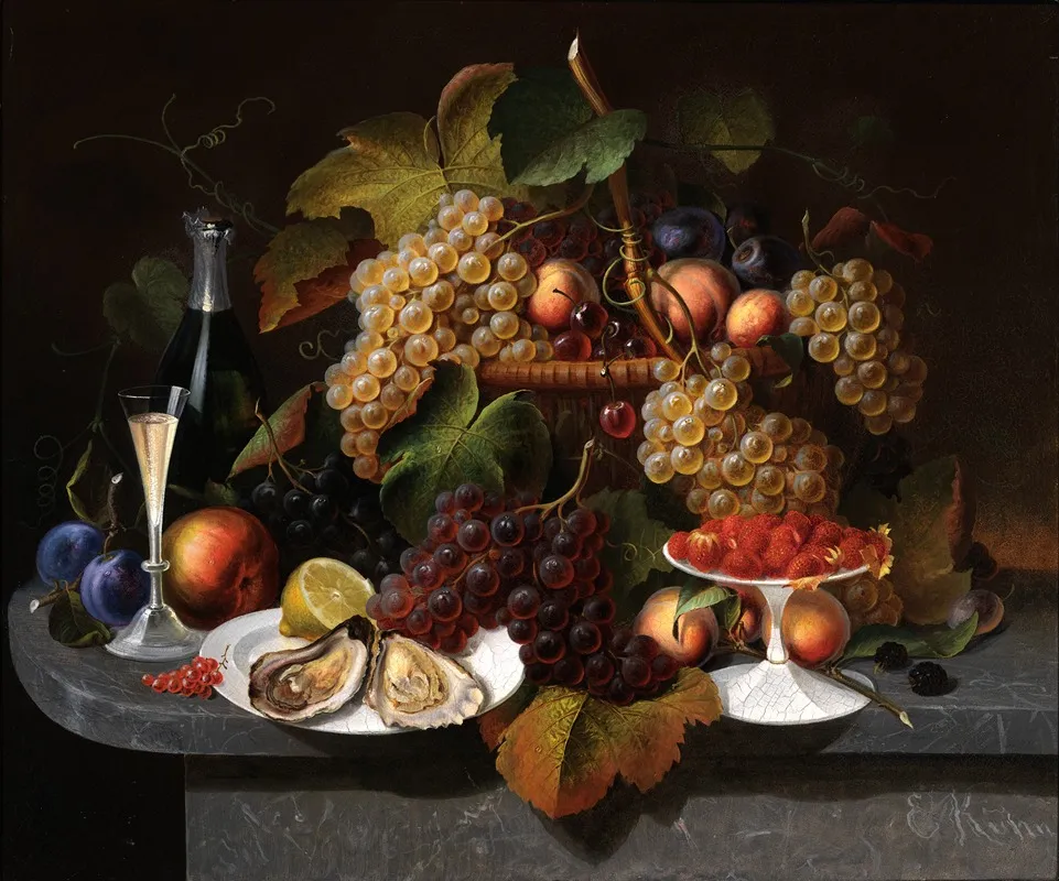 Still Life With Fruit Oysters And Wine Wall Art by Everhart Kuhn - High-Resolution Digital Print