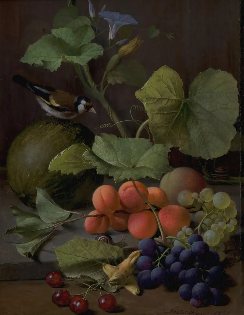 Still Life With Fruits And A Goldfinch Wall Art by Otto Didrik Ottesen - High-Resolution Digital Print