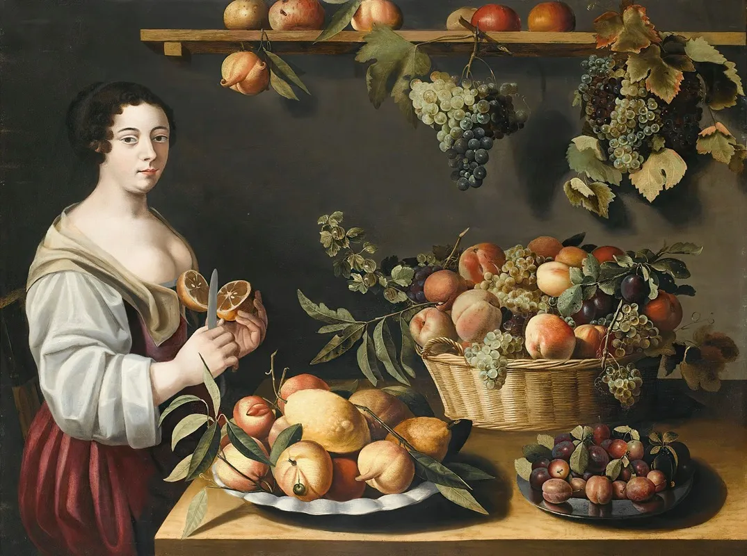 Still Life With Fruits And A Young Woman Wall Art by Louise Moillon - High-Resolution Digital Print