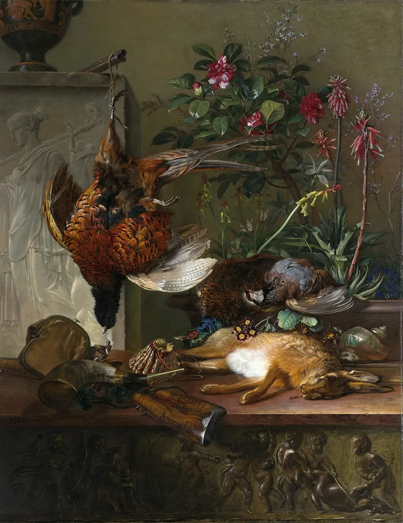 Still Life With Game And A Greek Stele Wall Art by Georgius Jacobus Johannes van Os - High-Resolution Digital Print