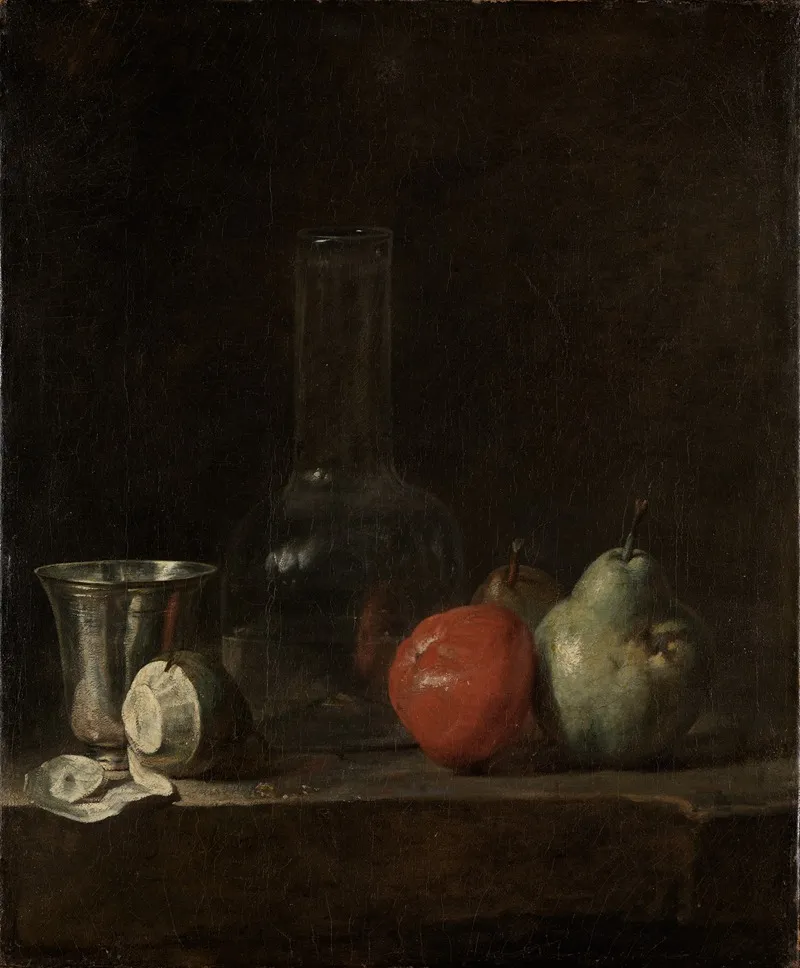 Still Life With Glass Bottle And Fruits Wall Art by Jean Siméon Chardin - High-Resolution Digital Print