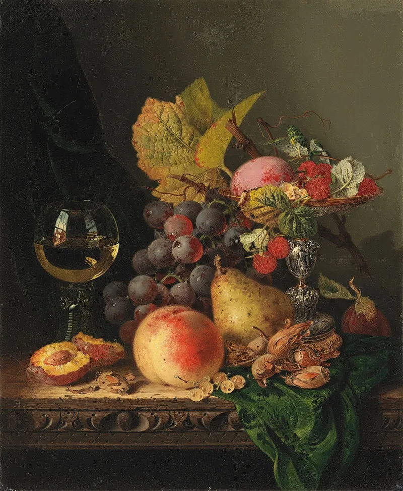 Still Life With Grapes And A Glass Of Wine Wall Art by Edward Ladell - High-Resolution Digital Print