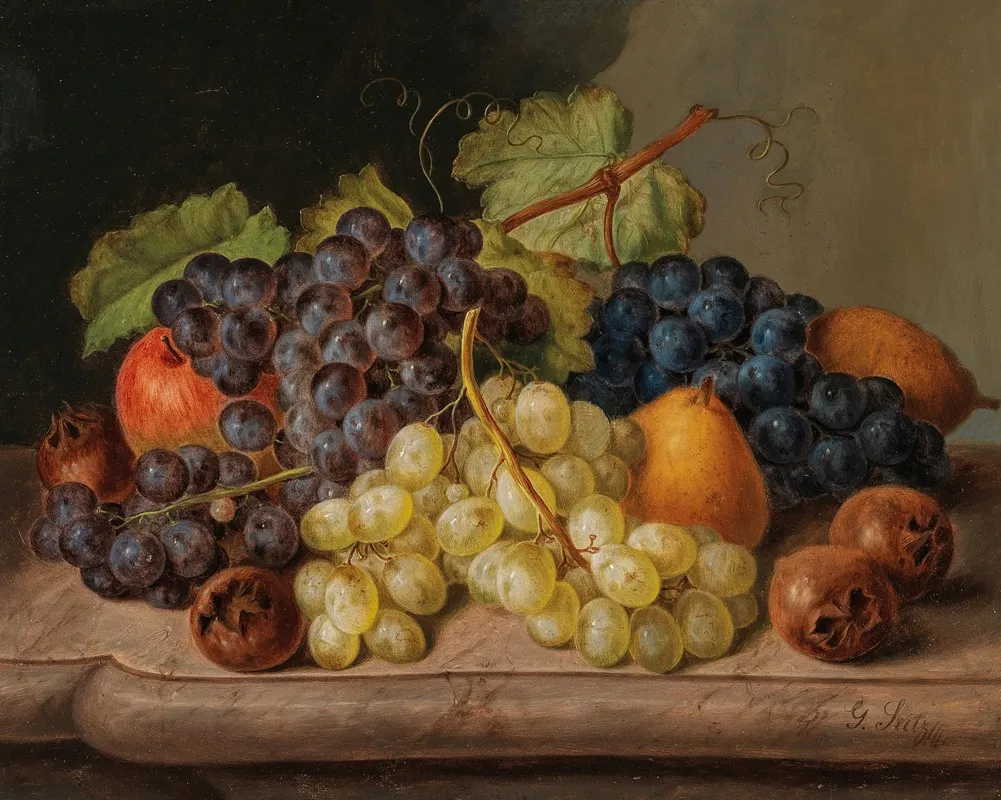 Still Life With Grapes And Pears Wall Art by Johann Georg Seitz - High-Resolution Digital Print