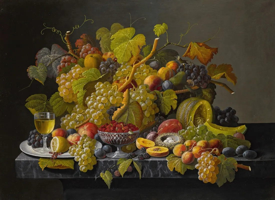 Still Life With Grapes And Wine Wall Art by Severin Roesen - High-Resolution Digital Print