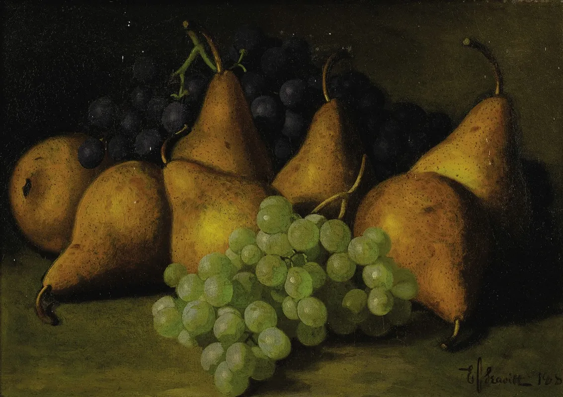 Still Life With Grapes And Yellow Pears Wall Art by Edward Chalmers Leavitt - High-Resolution Digital Print