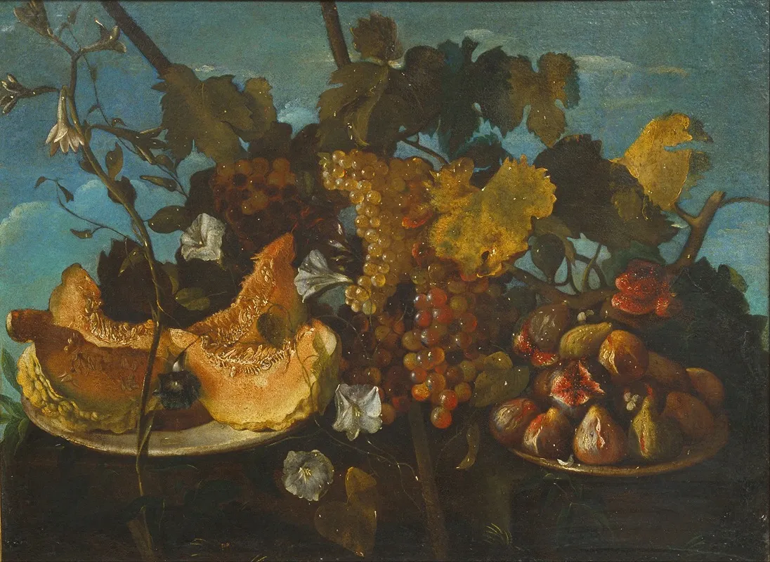 Still Life With Grapes Figs And Marrow Wall Art by Michele Pace del Campidoglio - High-Resolution Digital Print