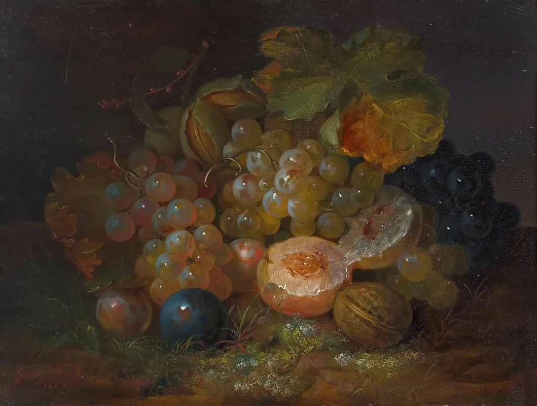 Still Life With Grapes Plums And Almonds Wall Art by George Forster - High-Resolution Digital Print
