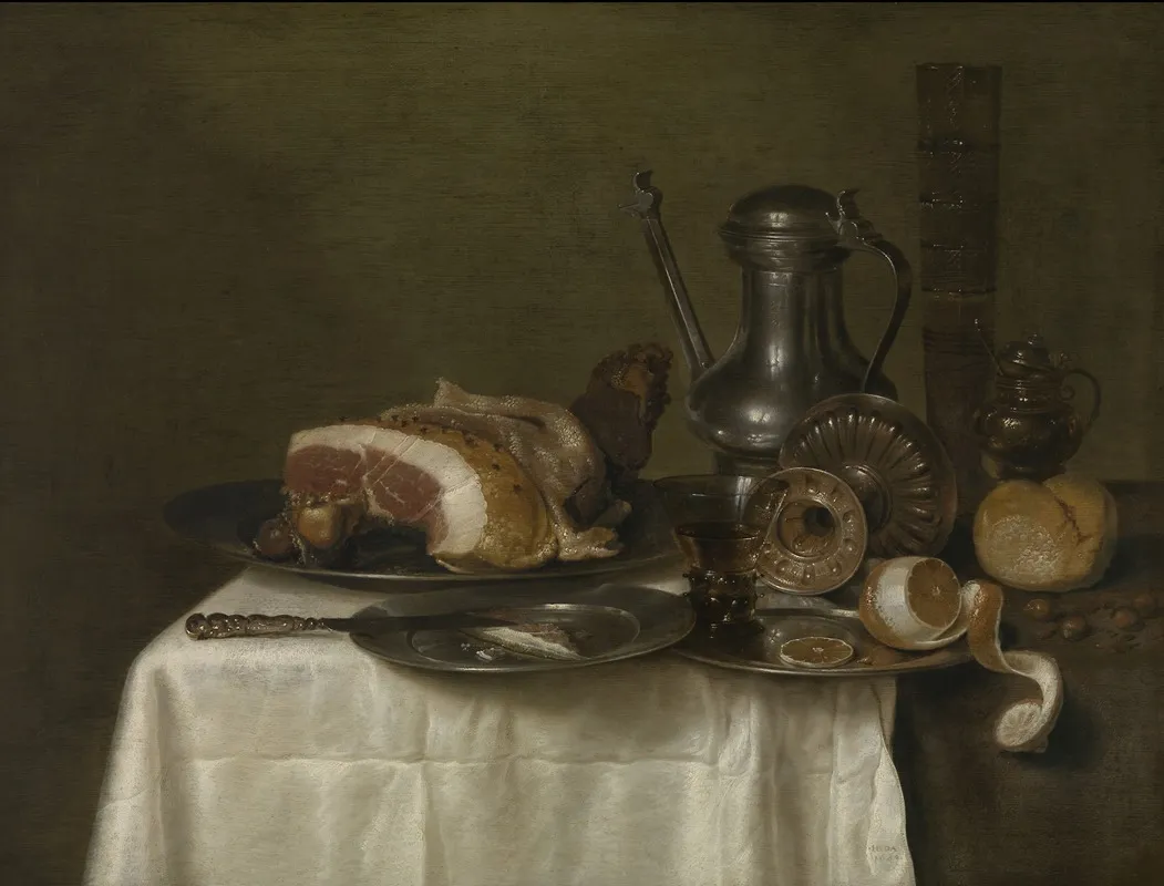 Still Life With Ham And Bread Wall Art by Willem Claesz Heda - High-Resolution Digital Print