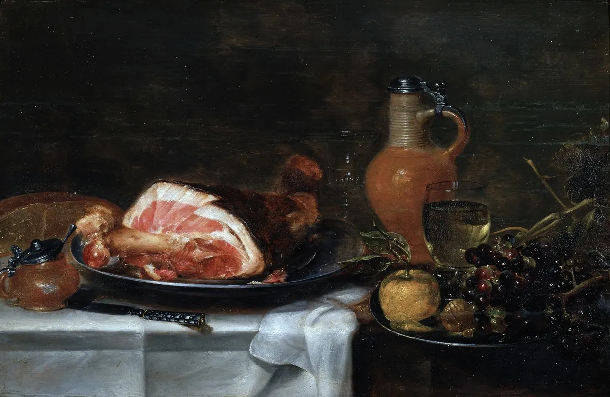 Still Life With Ham And Grapes Wall Art by Alexander Adriaenssen - High-Resolution Digital Print