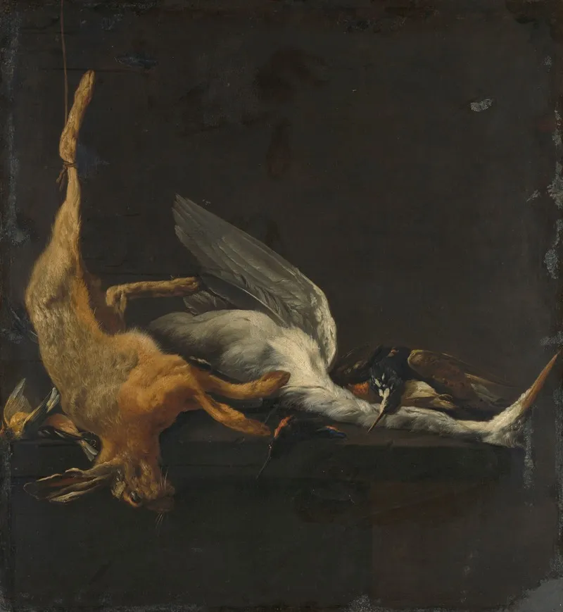 Still Life With Hare Heron And Other Birds Wall Art by Elias Vonck - High-Resolution Digital Print