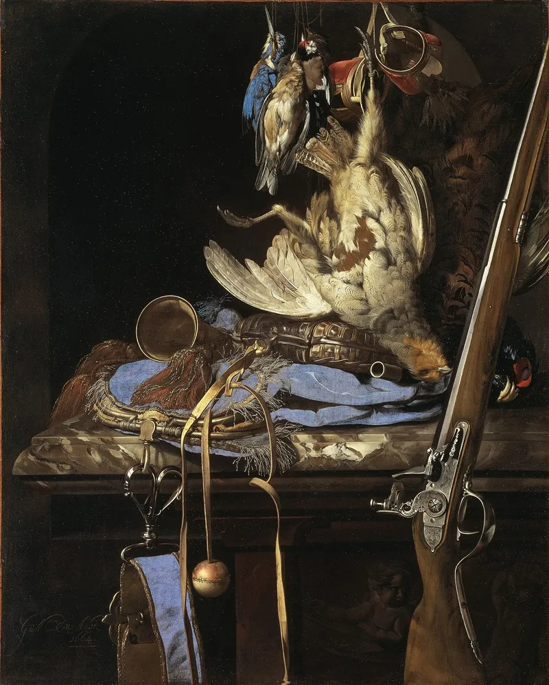 Still Life With Hunting Gear Wall Art by Willem van Aelst - High-Resolution Digital Print