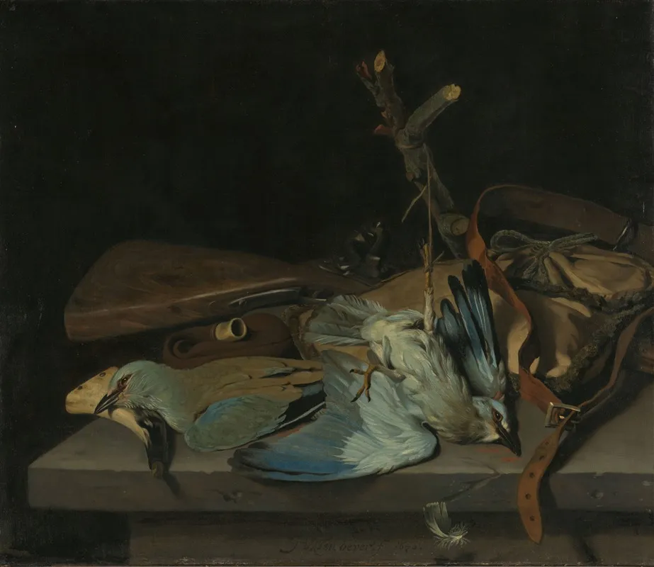 Still Life With Hunting Implements And Birds Wall Art by Hendrick Ten Oever - High-Resolution Digital Print