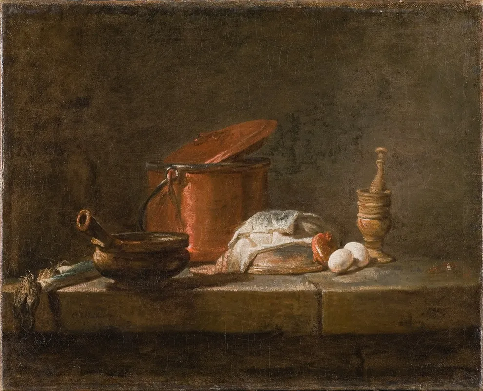 Still Life With Kitchen Utensils And Vegetables Wall Art by Jean Siméon Chardin - High-Resolution Digital Print