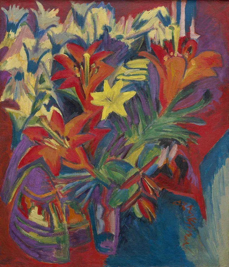 Still Life With Lilies 2 Wall Art by Ernst Ludwig Kirchner - High-Resolution Digital Print