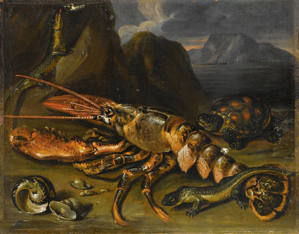 Still Life With Lobster Lizards And Turtle Wall Art by Marco de Caro - High-Resolution Digital Print