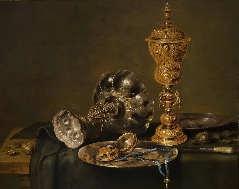 Still Life With Metal Vessels And A Watch On A Table Wall Art by Willem Claesz Heda - High-Resolution Digital Print