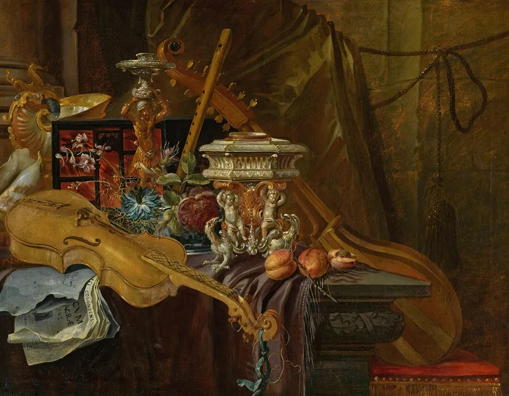 Still Life With Musical Instruments Wall Art by Jean-Baptiste van Moerkercke - High-Resolution Digital Print
