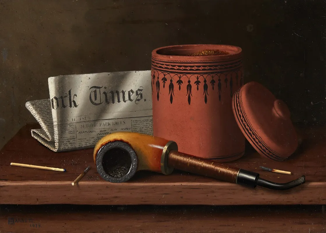Still Life With New York Times Tobacco Jar Pipe And Matches Wall Art by William Michael Harnett - High-Resolution Digital Print