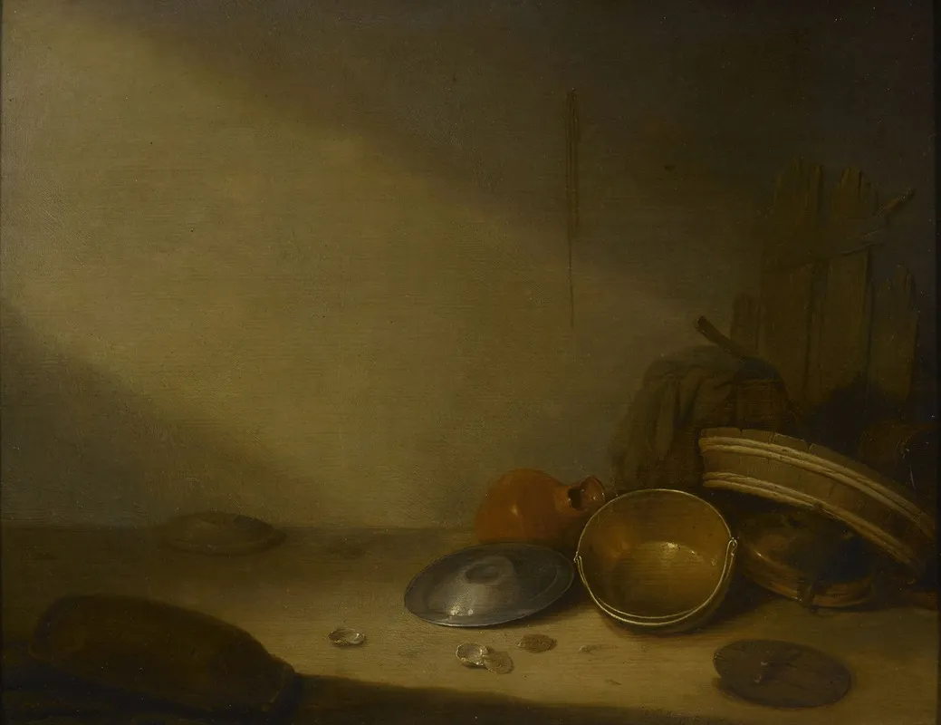 Still Life With Old Dishes Wall Art by Pieter Symonsz Potter - High-Resolution Digital Print