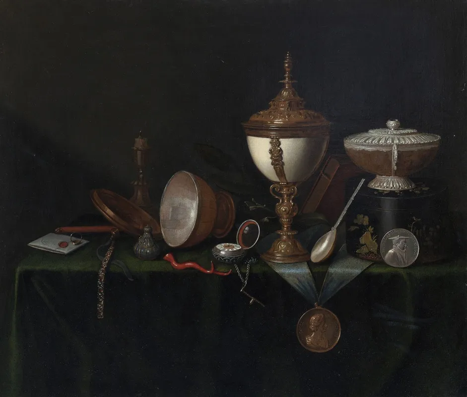 Still Life With Ostrich Egg Cup And The Whitfield Heirlooms Wall Art by Pieter Gerritsz. van Roestraeten - High-Resolution Digital Print