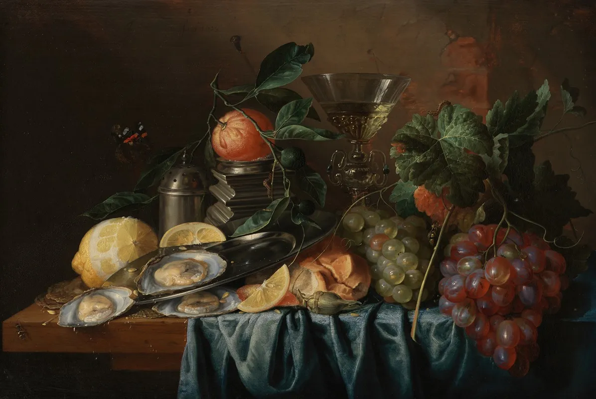 Still Life With Oysters And Grapes Wall Art by Jan Davidsz de Heem - High-Resolution Digital Print