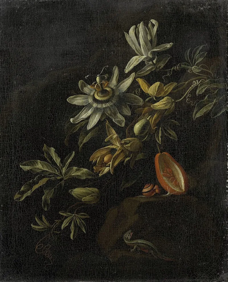 Still Life With Passionflowers Wall Art by Elias van den Broeck - High-Resolution Digital Print
