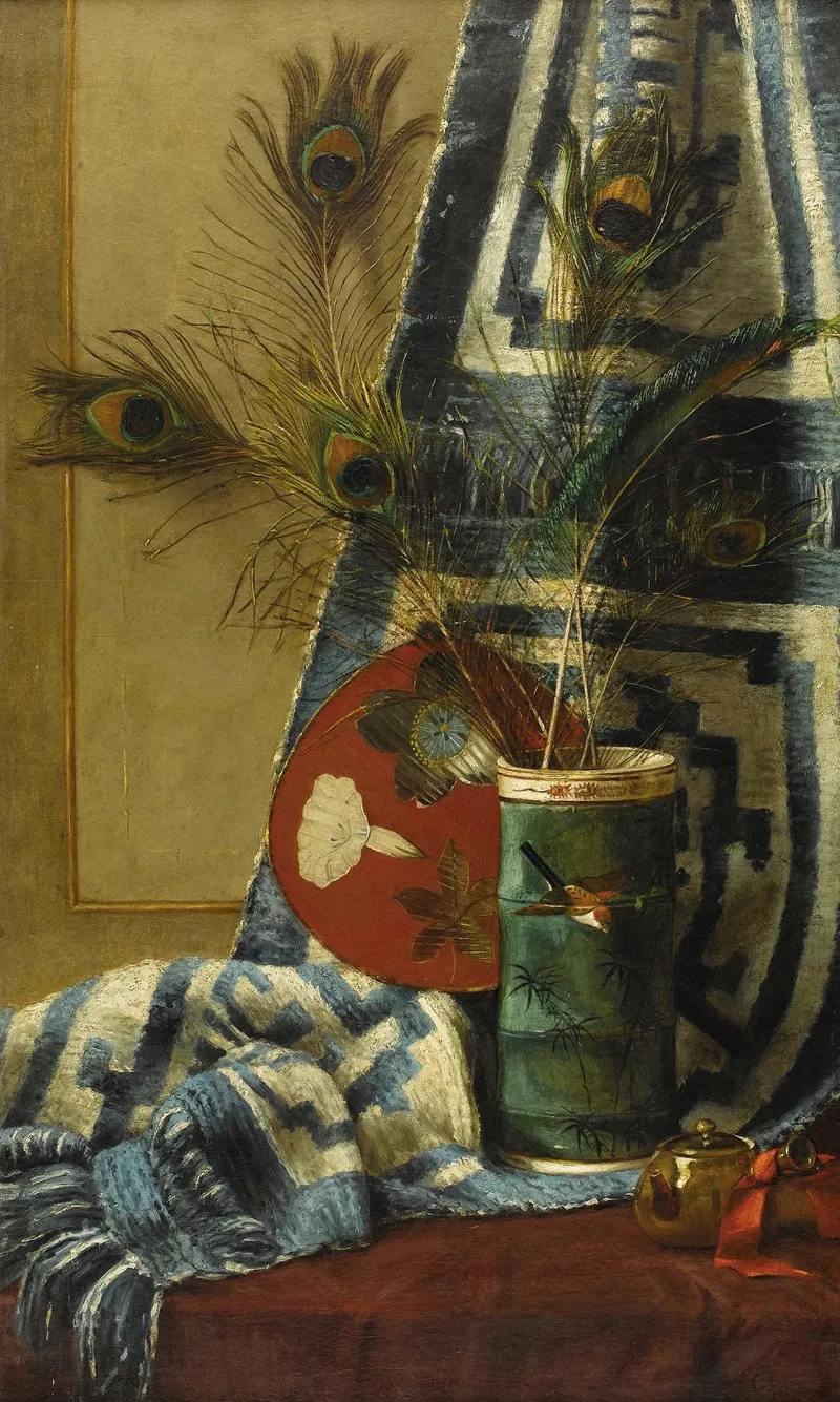 Still Life With Peacock Feathers Wall Art by Manner Of William Merritt Chase - High-Resolution Digital Print