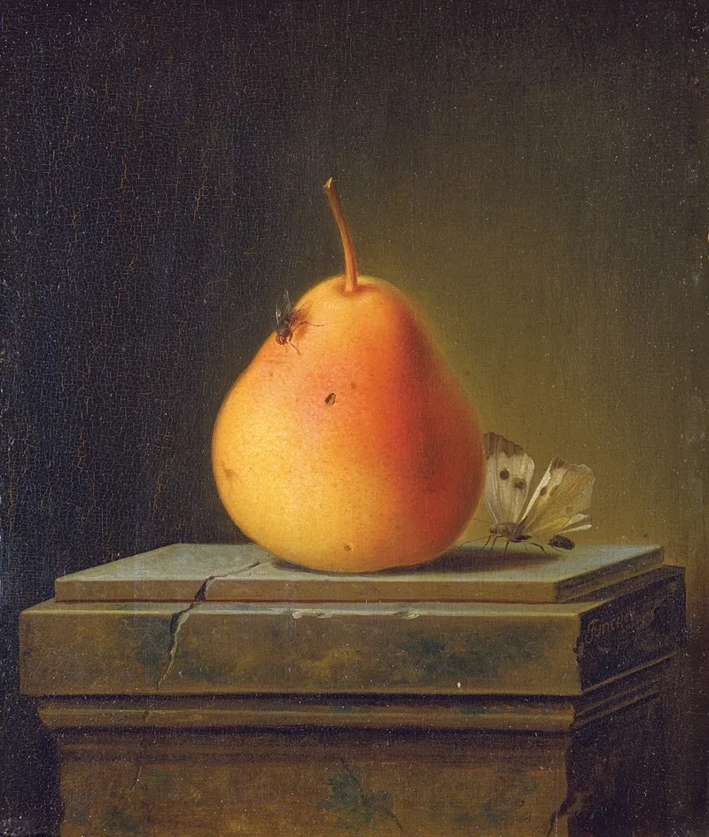 Still Life With Pear And Insects Wall Art by Justus Juncker - High-Resolution Digital Print