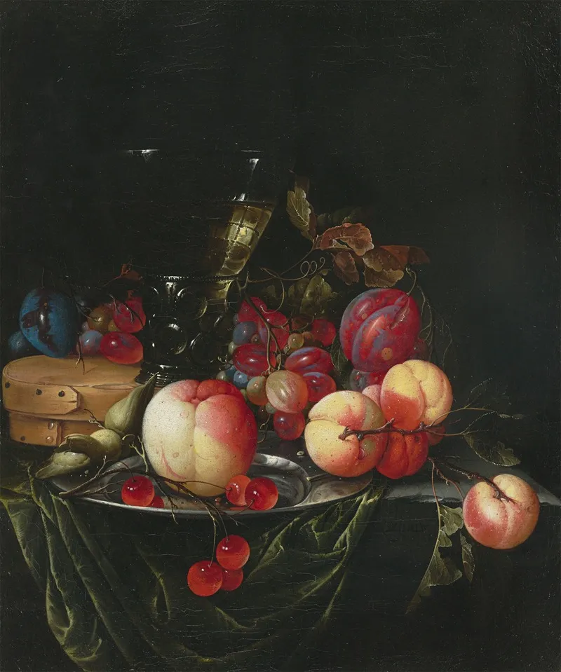 Still Life With Pears Grapes And Plums Wall Art by Cornelis de Heem - High-Resolution Digital Print