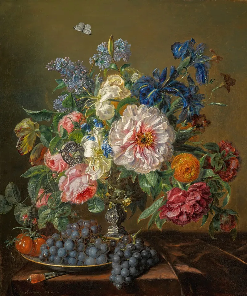 Still Life With Peonies Roses Tulips And Ranunculus Wall Art by Adriana Haanen - High-Resolution Digital Print